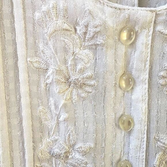 80s Vintage Sarah Elizabeth White Embroidered Floral Prairie Dress size 10 - Picture 5 of 12